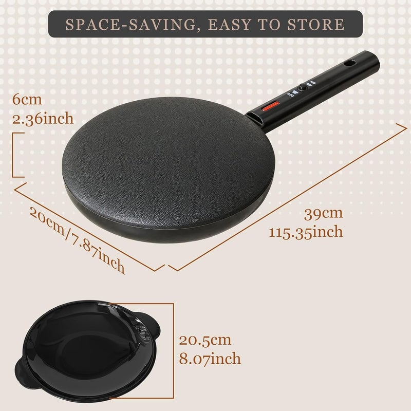 UVFAST Electric Instant Crepe Maker, 8 Inch Portable Electric Crepe Maker Machine & Non-Stick Coating, On/Off Switch & Automatic Temperature Control, Compact Crepe Maker, Black - Image 5